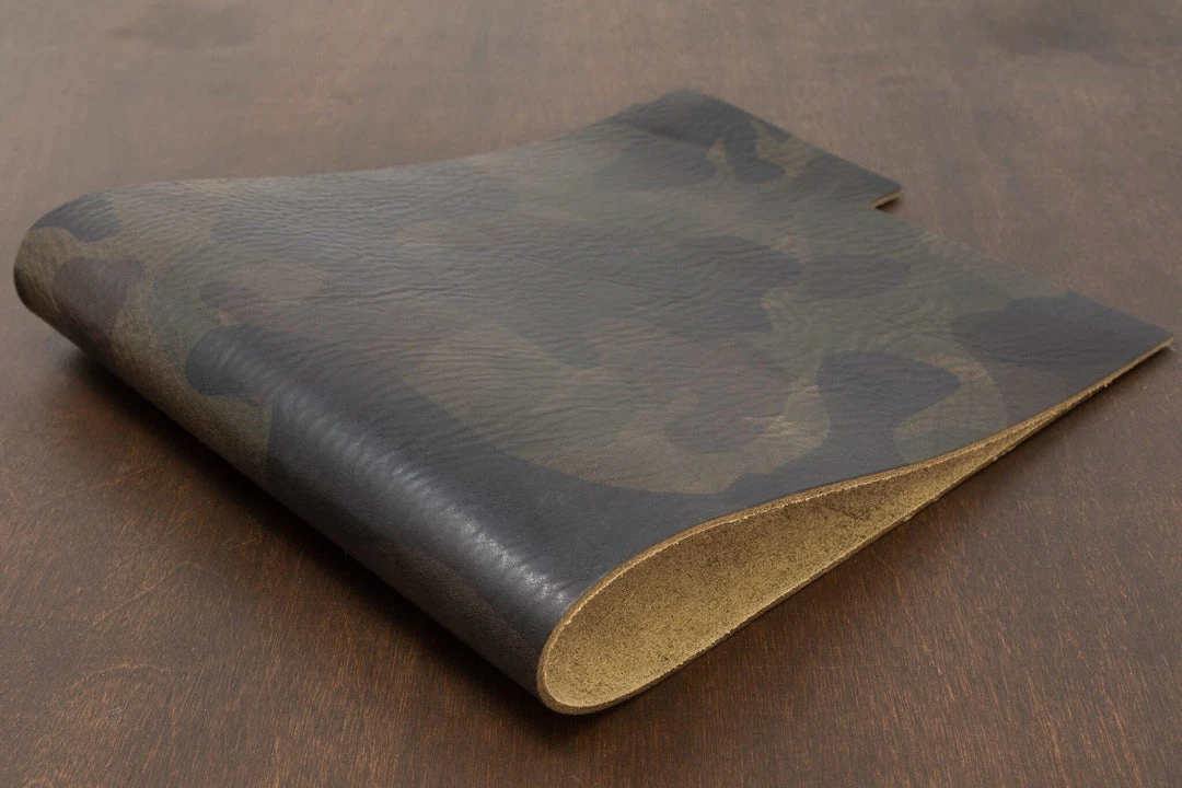 Conceria La Perla Azzurra Camouflage Veg Tan, Dark Green Leather Conceria La Perla Azzurra Camouflage Veg Tan, Dark Green Leather